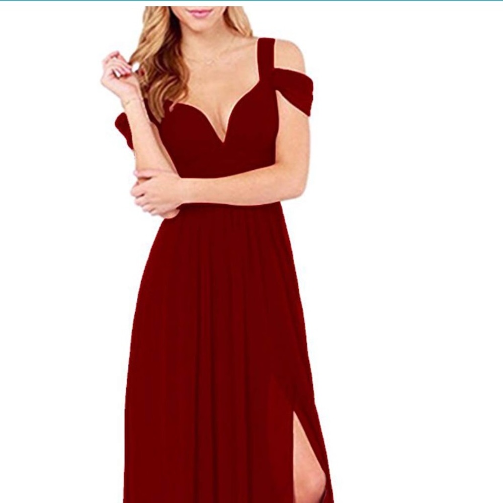 Burgundy Off the Shoulder Bridesmaid Dress
